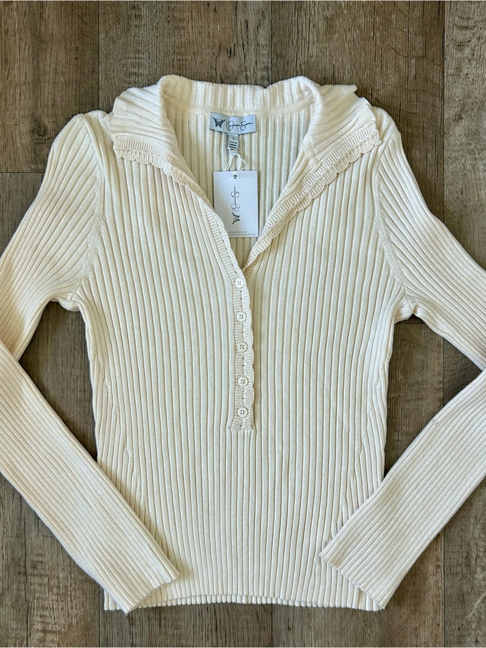 Jessica Simpson Ribbed Button-Up Knit Top
